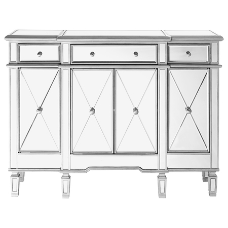 ELEGANT DECOR 3 Drawer 4 Door Cabinet 48 .In. X 14 In. X 36 In. In Silver Clear MF6-1111SC